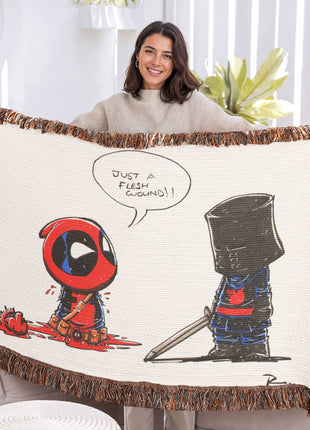 Deadpool Black Knight Woven Blanket | Marvel x Monty Python Throw, Shop Deadpool & Black Knight chibi Marvel x Monty Python woven blanket. 100% cotton loom-woven throw, 3 sizes. No peeling, no fading. Fast shipping. Order now., [-Snapping Turtle Gallery