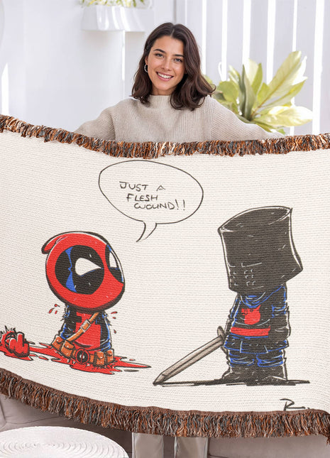 Deadpool Black Knight Chibi Blanket | Marvel x Monty Python Woven Throw - Snapping Turtle Gallery