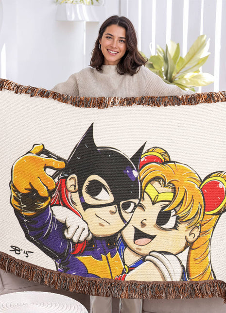 Batgirl Sailor Moon Chibi Blanket | DC x Anime Woven Throw - Snapping Turtle Gallery