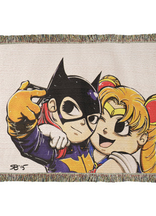 Batgirl Sailor Moon Chibi Woven Blanket | DC x Anime Cotton Throw, Shop Batgirl & Sailor Moon chibi DC x anime woven blanket. 100% cotton loom-woven throw, 3 sizes. No peeling, no fading. Fast US shipping. Order yours today., [-Snapping Turtle Gallery