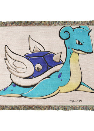 Lapras Blue Shell Chibi Woven Blanket | Pokémon x Mario Cotton Throw - Snapping Turtle Gallery