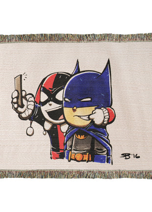 Harley Quinn Batman Chibi Woven Blanket | DC Comics Cotton Throw, Shop Harley Quinn & Batman chibi DC Comics woven blanket. 100% cotton loom-woven throw, 3 sizes. No peeling, no fading. Fast US shipping. Order yours today., [-Snapping Turtle Gallery
