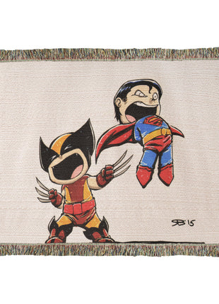 Wolverine Superman Chibi Woven Blanket | Marvel x DC Cotton Throw - Snapping Turtle Gallery