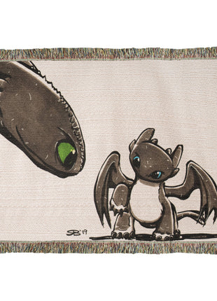Toothless Baby Dragon Chibi Woven Blanket | HTTYD Premium Cotton Throw - Snapping Turtle Gallery