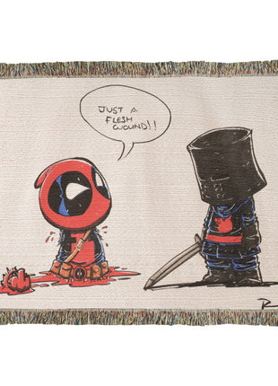 Deadpool Black Knight Woven Blanket | Marvel x Monty Python Throw, Shop Deadpool & Black Knight chibi Marvel x Monty Python woven blanket. 100% cotton loom-woven throw, 3 sizes. No peeling, no fading. Fast shipping. Order now., [-Snapping Turtle Gallery