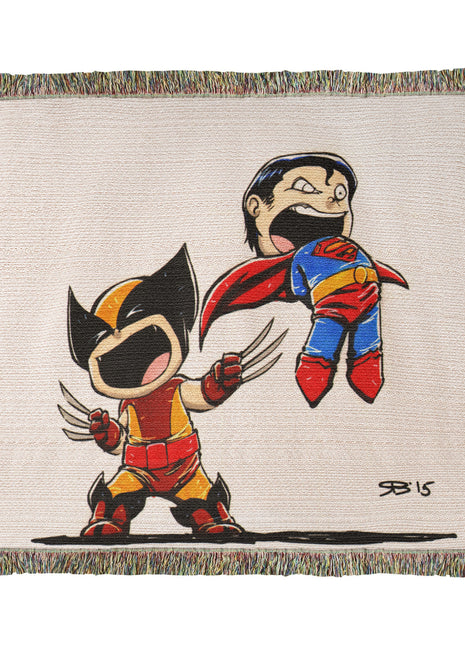 Wolverine Superman Chibi Woven Blanket | Marvel x DC Cotton Throw - Snapping Turtle Gallery