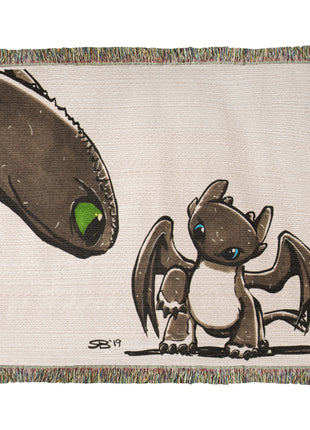 Toothless Baby Dragon Chibi Woven Blanket | HTTYD Premium Cotton Throw - Snapping Turtle Gallery