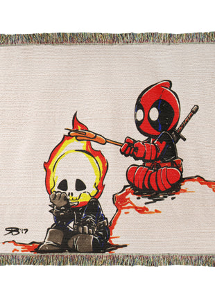 Deadpool Ghost Rider Chibi Blanket | Marvel Woven Throw - Snapping Turtle Gallery