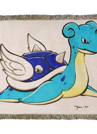 Lapras Blue Shell Chibi Woven Blanket | Pokémon x Mario Cotton Throw - Snapping Turtle Gallery