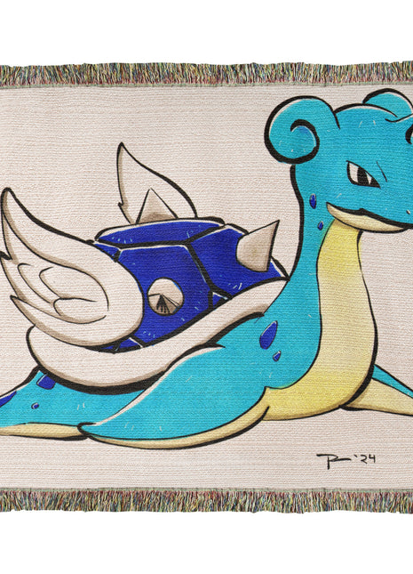 Lapras Blue Shell Chibi Woven Blanket | Pokémon x Mario Cotton Throw - Snapping Turtle Gallery
