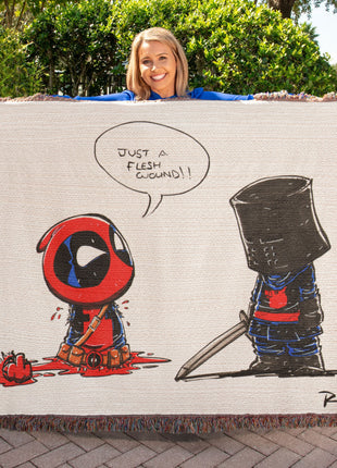 Deadpool Black Knight Woven Blanket | Marvel x Monty Python Throw, Shop Deadpool & Black Knight chibi Marvel x Monty Python woven blanket. 100% cotton loom-woven throw, 3 sizes. No peeling, no fading. Fast shipping. Order now., [-Snapping Turtle Gallery