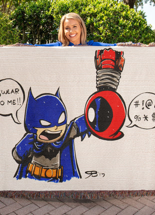 Batman Deadpool Chibi Blanket | DC x Marvel Woven Throw - Snapping Turtle Gallery