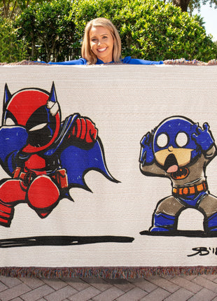 Deadpool Batman Chibi Blanket | Marvel x DC Woven Throw - Snapping Turtle Gallery
