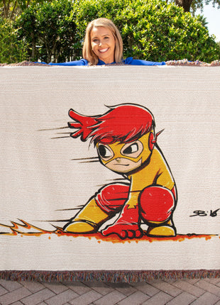Kid Flash Chibi Woven Blanket | DC Comics Premium Cotton Throw - Snapping Turtle Gallery