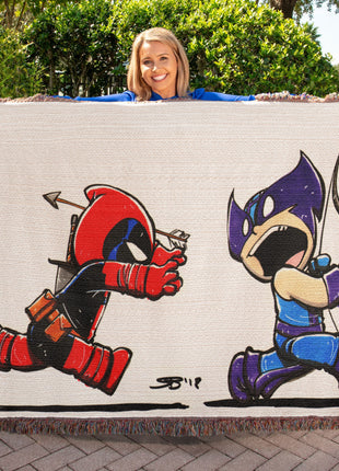 Hawkeye Deadpool Chibi Blanket | Marvel Woven Throw - Snapping Turtle Gallery