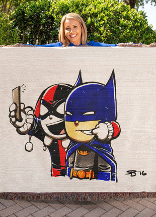 Harley Quinn Batman Chibi Woven Blanket | DC Comics Cotton Throw, Shop Harley Quinn & Batman chibi DC Comics woven blanket. 100% cotton loom-woven throw, 3 sizes. No peeling, no fading. Fast US shipping. Order yours today., [-Snapping Turtle Gallery