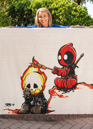 Deadpool Ghost Rider Chibi Blanket | Marvel Woven Throw - Snapping Turtle Gallery