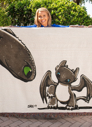 Toothless Baby Dragon Chibi Woven Blanket | HTTYD Premium Cotton Throw - Snapping Turtle Gallery
