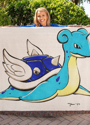 Lapras Blue Shell Chibi Woven Blanket | Pokémon x Mario Cotton Throw - Snapping Turtle Gallery