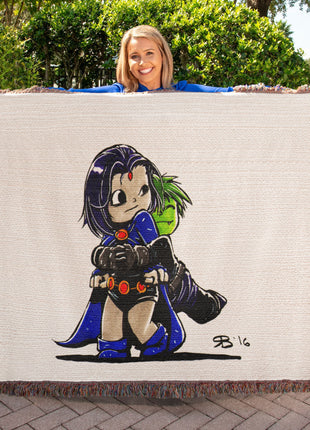 Beast Boy Raven Chibi Blanket | Teen Titans Woven Throw - Snapping Turtle Gallery