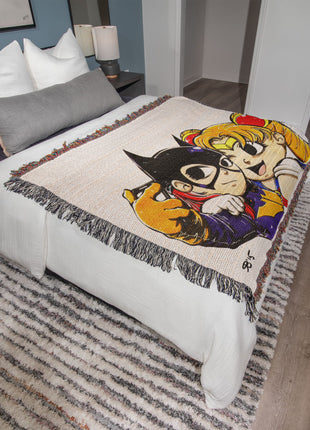 Batgirl Sailor Moon Chibi Woven Blanket | DC x Anime Cotton Throw, Shop Batgirl & Sailor Moon chibi DC x anime woven blanket. 100% cotton loom-woven throw, 3 sizes. No peeling, no fading. Fast US shipping. Order yours today., [-Snapping Turtle Gallery