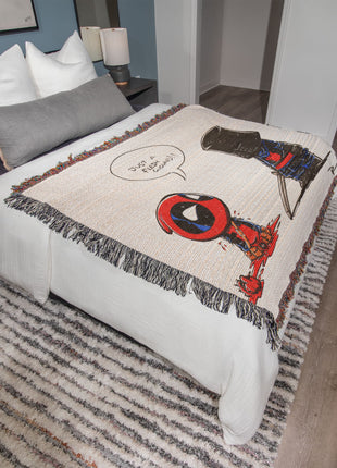 Deadpool Black Knight Woven Blanket | Marvel x Monty Python Throw, Shop Deadpool & Black Knight chibi Marvel x Monty Python woven blanket. 100% cotton loom-woven throw, 3 sizes. No peeling, no fading. Fast shipping. Order now., [-Snapping Turtle Gallery