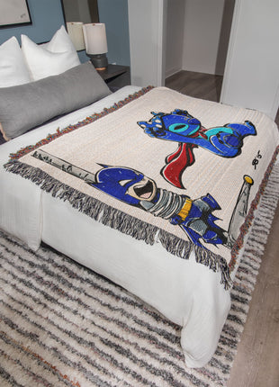 Stitch Batman Chibi Woven Blanket | 100% Cotton Loom-Woven Throw, Stitch as Batman chibi Disney x DC woven blanket. 100% cotton loom-woven throw, 3 sizes. No peeling, no fading. Fast US shipping. Buy 3 Get 1 FREE!, [-Snapping Turtle Gallery