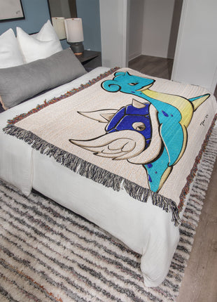 Lapras Blue Shell Chibi Woven Blanket | Pokémon x Mario Cotton Throw - Snapping Turtle Gallery