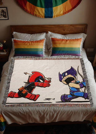 Hawkeye Deadpool Chibi Blanket | Marvel Woven Throw - Snapping Turtle Gallery