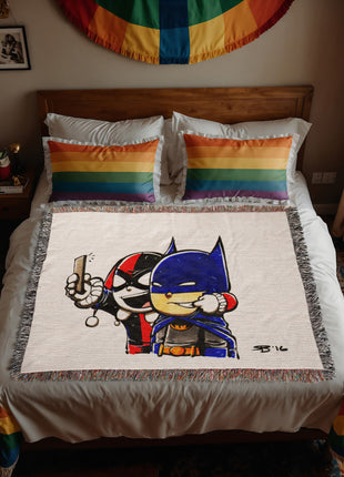 Harley Quinn Batman Chibi Woven Blanket | DC Comics Cotton Throw, Shop Harley Quinn & Batman chibi DC Comics woven blanket. 100% cotton loom-woven throw, 3 sizes. No peeling, no fading. Fast US shipping. Order yours today., [-Snapping Turtle Gallery