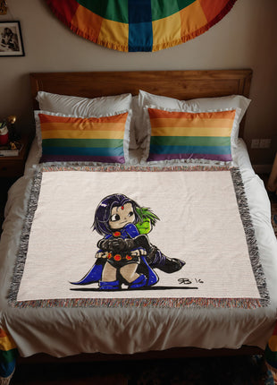 Beast Boy Raven Chibi Blanket | Teen Titans Woven Throw - Snapping Turtle Gallery