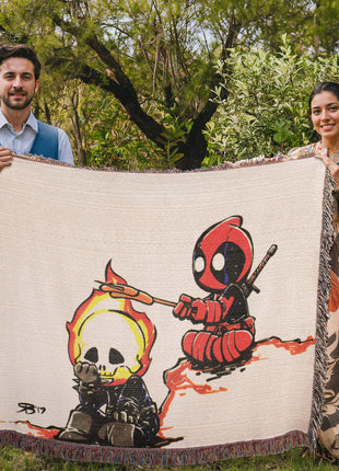 Deadpool Ghost Rider Chibi Blanket | Marvel Woven Throw - Snapping Turtle Gallery