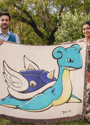 Lapras Blue Shell Chibi Woven Blanket | Pokémon x Mario Cotton Throw - Snapping Turtle Gallery