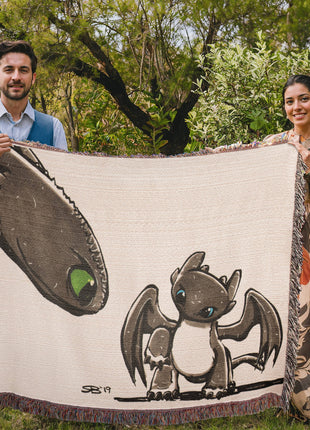 Toothless Baby Dragon Chibi Woven Blanket | HTTYD Premium Cotton Throw - Snapping Turtle Gallery