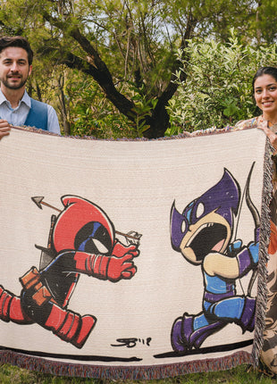 Hawkeye Deadpool Chibi Blanket | Marvel Woven Throw - Snapping Turtle Gallery