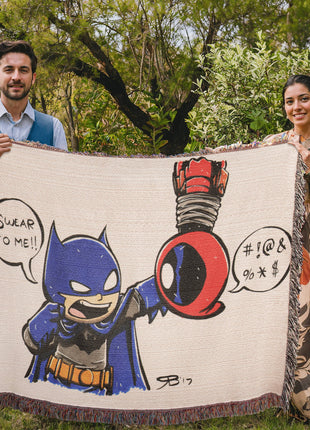 Batman Deadpool Chibi Blanket | DC x Marvel Woven Throw - Snapping Turtle Gallery