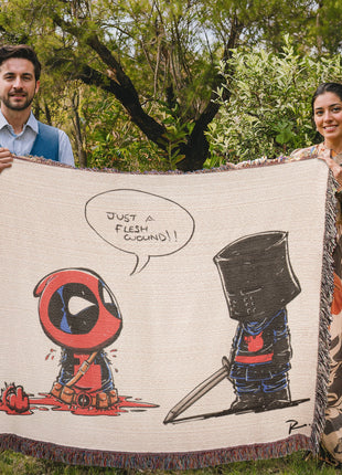 Deadpool Black Knight Woven Blanket | Marvel x Monty Python Throw, Shop Deadpool & Black Knight chibi Marvel x Monty Python woven blanket. 100% cotton loom-woven throw, 3 sizes. No peeling, no fading. Fast shipping. Order now., [-Snapping Turtle Gallery