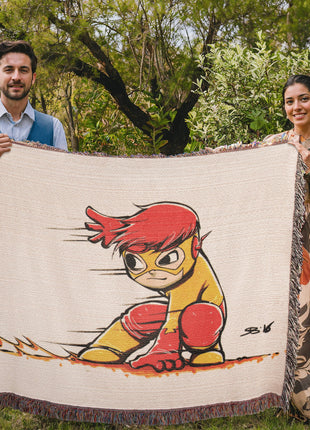 Kid Flash Chibi Woven Blanket | DC Comics Premium Cotton Throw - Snapping Turtle Gallery