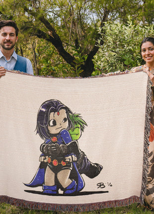 Beast Boy Raven Chibi Blanket | Teen Titans Woven Throw - Snapping Turtle Gallery
