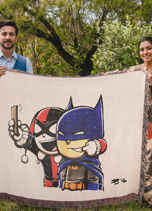 Harley Quinn Batman Chibi Woven Blanket | DC Comics Cotton Throw, Shop Harley Quinn & Batman chibi DC Comics woven blanket. 100% cotton loom-woven throw, 3 sizes. No peeling, no fading. Fast US shipping. Order yours today., [-Snapping Turtle Gallery