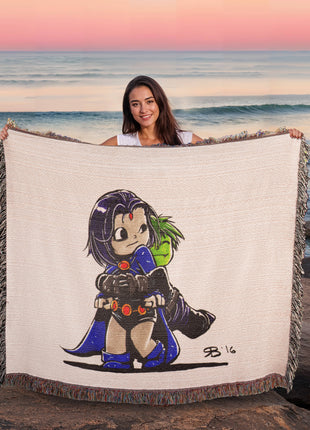 Beast Boy Raven Chibi Blanket | Teen Titans Woven Throw - Snapping Turtle Gallery