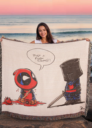 Deadpool Black Knight Woven Blanket | Marvel x Monty Python Throw, Shop Deadpool & Black Knight chibi Marvel x Monty Python woven blanket. 100% cotton loom-woven throw, 3 sizes. No peeling, no fading. Fast shipping. Order now., [-Snapping Turtle Gallery