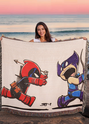Hawkeye Deadpool Chibi Blanket | Marvel Woven Throw - Snapping Turtle Gallery