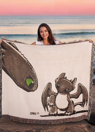 Toothless Baby Dragon Chibi Woven Blanket | HTTYD Premium Cotton Throw - Snapping Turtle Gallery