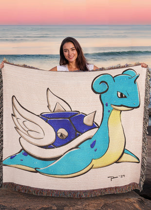 Lapras Blue Shell Chibi Woven Blanket | Pokémon x Mario Cotton Throw - Snapping Turtle Gallery