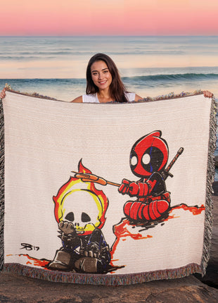 Deadpool Ghost Rider Chibi Blanket | Marvel Woven Throw - Snapping Turtle Gallery
