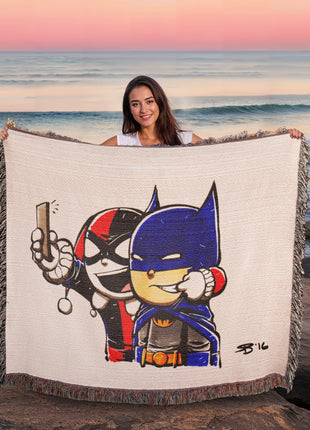 Harley Quinn Batman Chibi Woven Blanket | DC Comics Cotton Throw, Shop Harley Quinn & Batman chibi DC Comics woven blanket. 100% cotton loom-woven throw, 3 sizes. No peeling, no fading. Fast US shipping. Order yours today., [-Snapping Turtle Gallery
