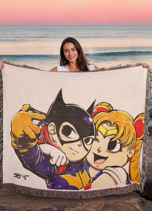 Batgirl Sailor Moon Chibi Woven Blanket | DC x Anime Cotton Throw, Shop Batgirl & Sailor Moon chibi DC x anime woven blanket. 100% cotton loom-woven throw, 3 sizes. No peeling, no fading. Fast US shipping. Order yours today., [-Snapping Turtle Gallery