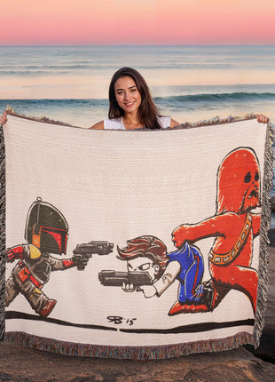 Han Solo Chewbacca Chibi Woven Blanket | Star Wars Cotton Throw, Shop Han Solo & Chewbacca chibi Star Wars woven blanket. 100% cotton loom-woven throw, 3 sizes. No peeling, no fading. Fast US shipping. Order yours today., [-Snapping Turtle Gallery