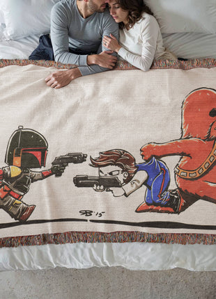 Han Solo Chewbacca Chibi Woven Blanket | Star Wars Cotton Throw, Shop Han Solo & Chewbacca chibi Star Wars woven blanket. 100% cotton loom-woven throw, 3 sizes. No peeling, no fading. Fast US shipping. Order yours today., [-Snapping Turtle Gallery